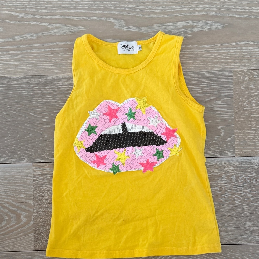 Lola + The Boys Yellow Tank Top with Starry Lips